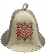Шапка для сауны и бани Украинский орнамент красный, шерсть